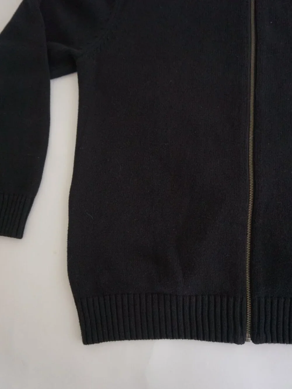 Vintage Denver Hayes Black Full Zip Knit Sweater Ribbed Collar Minimal Classic L - Picture 6 of 10